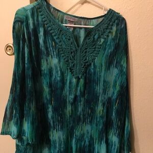 Maggie Barnes Green and Blue Embellished Tunic with 3/4 Sleeves